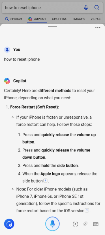 Copilot results for 'how to reset iphone'