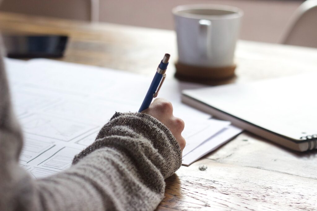 Writer working on content brief